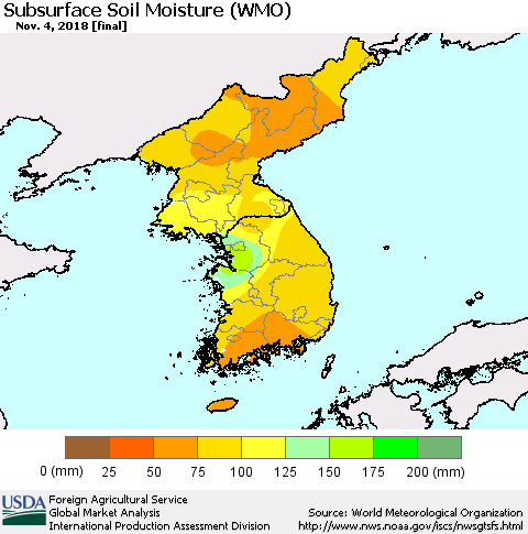 Korea Subsurface Soil Moisture (WMO) Thematic Map For 10/29/2018 - 11/4/2018