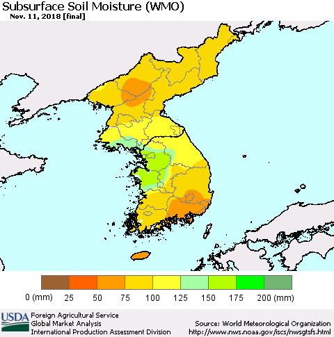 Korea Subsurface Soil Moisture (WMO) Thematic Map For 11/5/2018 - 11/11/2018