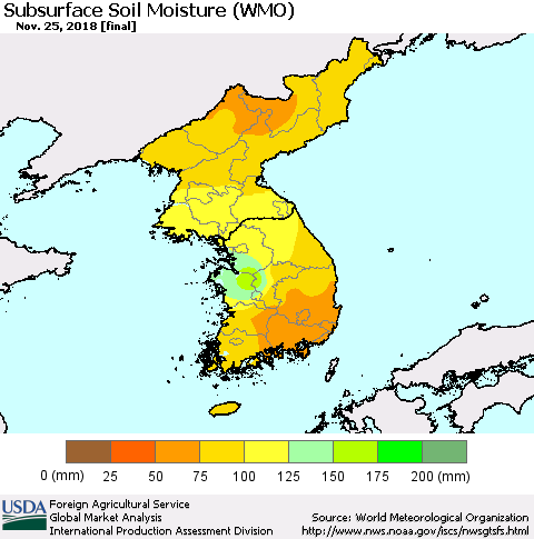 Korea Subsurface Soil Moisture (WMO) Thematic Map For 11/19/2018 - 11/25/2018