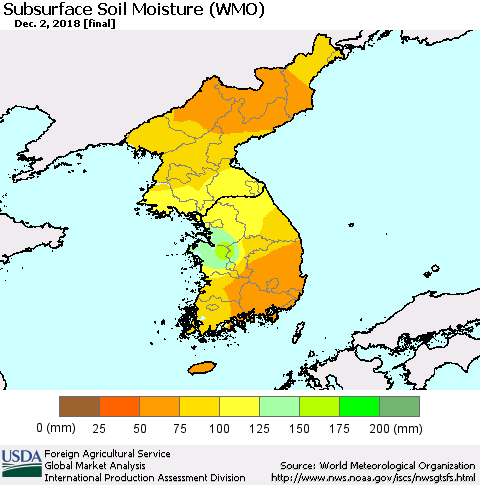 Korea Subsurface Soil Moisture (WMO) Thematic Map For 11/26/2018 - 12/2/2018