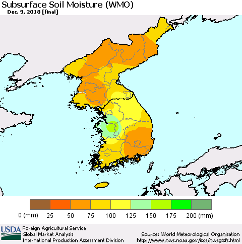 Korea Subsurface Soil Moisture (WMO) Thematic Map For 12/3/2018 - 12/9/2018