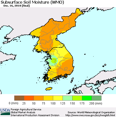 Korea Subsurface Soil Moisture (WMO) Thematic Map For 12/10/2018 - 12/16/2018