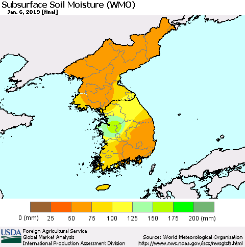 Korea Subsurface Soil Moisture (WMO) Thematic Map For 12/31/2018 - 1/6/2019