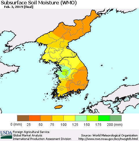 Korea Subsurface Soil Moisture (WMO) Thematic Map For 1/28/2019 - 2/3/2019