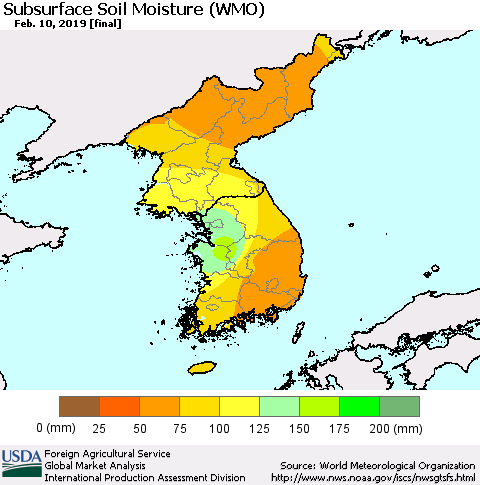 Korea Subsurface Soil Moisture (WMO) Thematic Map For 2/4/2019 - 2/10/2019