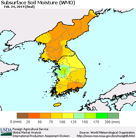Korea Subsurface Soil Moisture (WMO) Thematic Map For 2/18/2019 - 2/24/2019