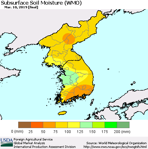 Korea Subsurface Soil Moisture (WMO) Thematic Map For 3/4/2019 - 3/10/2019