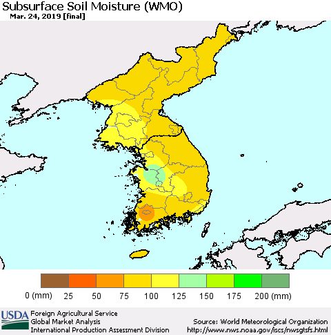 Korea Subsurface Soil Moisture (WMO) Thematic Map For 3/18/2019 - 3/24/2019