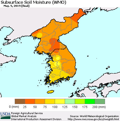 Korea Subsurface Soil Moisture (WMO) Thematic Map For 4/29/2019 - 5/5/2019