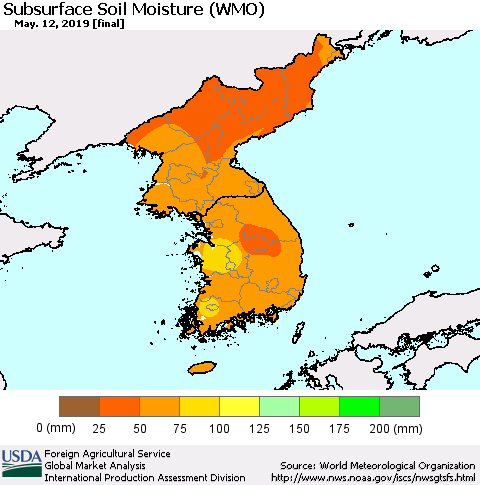 Korea Subsurface Soil Moisture (WMO) Thematic Map For 5/6/2019 - 5/12/2019
