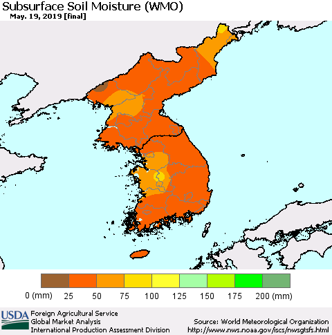 Korea Subsurface Soil Moisture (WMO) Thematic Map For 5/13/2019 - 5/19/2019