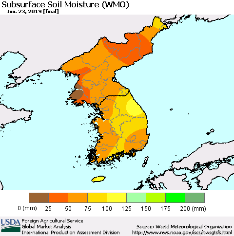 Korea Subsurface Soil Moisture (WMO) Thematic Map For 6/17/2019 - 6/23/2019