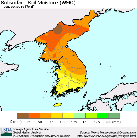 Korea Subsurface Soil Moisture (WMO) Thematic Map For 6/24/2019 - 6/30/2019