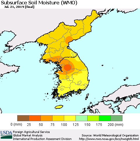 Korea Subsurface Soil Moisture (WMO) Thematic Map For 7/15/2019 - 7/21/2019
