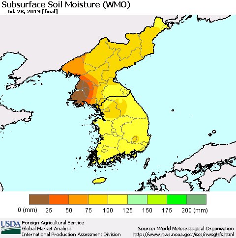 Korea Subsurface Soil Moisture (WMO) Thematic Map For 7/22/2019 - 7/28/2019