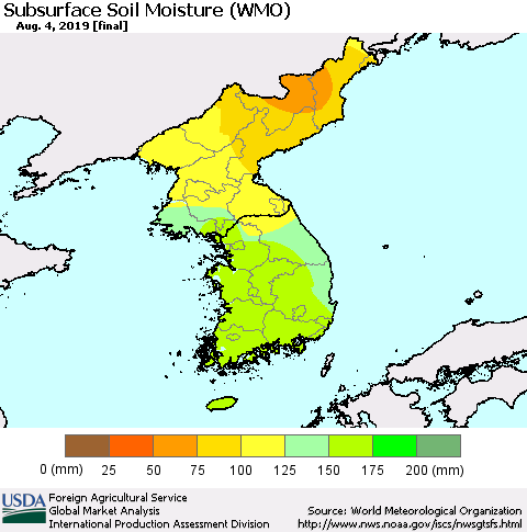 Korea Subsurface Soil Moisture (WMO) Thematic Map For 7/29/2019 - 8/4/2019