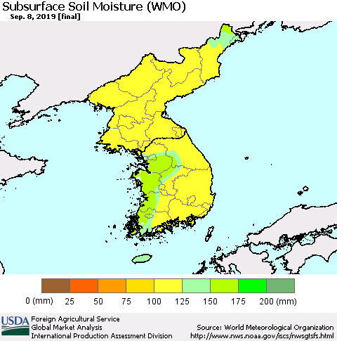 Korea Subsurface Soil Moisture (WMO) Thematic Map For 9/2/2019 - 9/8/2019