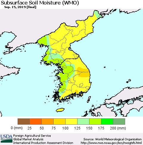 Korea Subsurface Soil Moisture (WMO) Thematic Map For 9/9/2019 - 9/15/2019