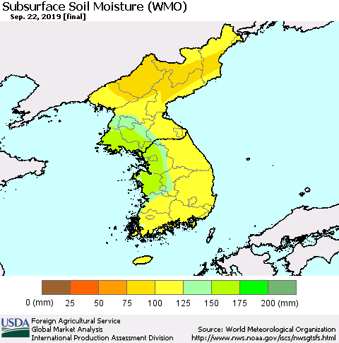 Korea Subsurface Soil Moisture (WMO) Thematic Map For 9/16/2019 - 9/22/2019