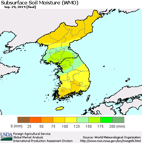 Korea Subsurface Soil Moisture (WMO) Thematic Map For 9/23/2019 - 9/29/2019