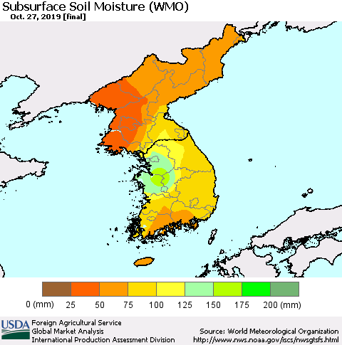 Korea Subsurface Soil Moisture (WMO) Thematic Map For 10/21/2019 - 10/27/2019