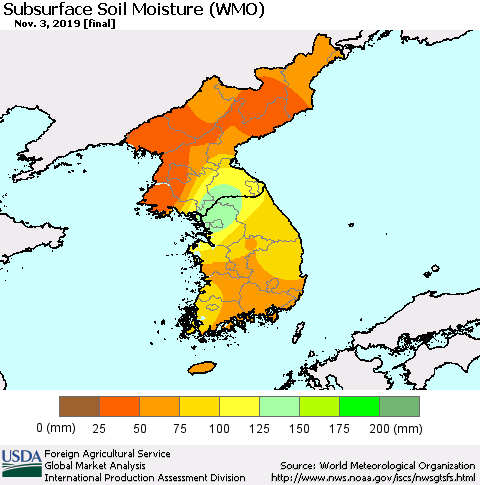 Korea Subsurface Soil Moisture (WMO) Thematic Map For 10/28/2019 - 11/3/2019