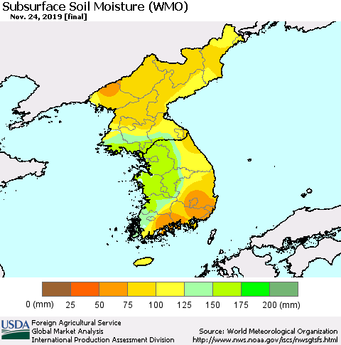 Korea Subsurface Soil Moisture (WMO) Thematic Map For 11/18/2019 - 11/24/2019