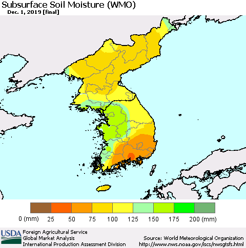 Korea Subsurface Soil Moisture (WMO) Thematic Map For 11/25/2019 - 12/1/2019