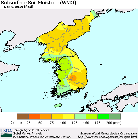Korea Subsurface Soil Moisture (WMO) Thematic Map For 12/2/2019 - 12/8/2019