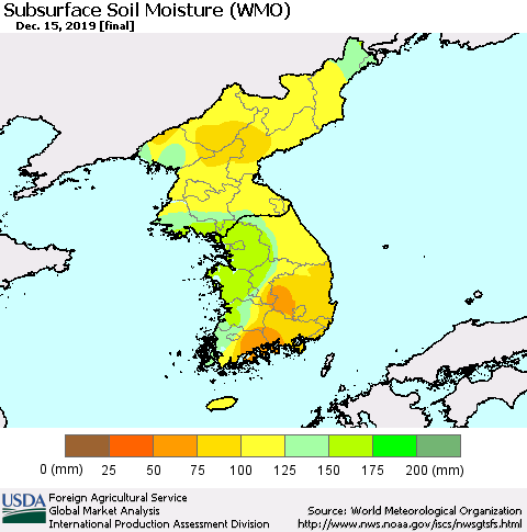 Korea Subsurface Soil Moisture (WMO) Thematic Map For 12/9/2019 - 12/15/2019