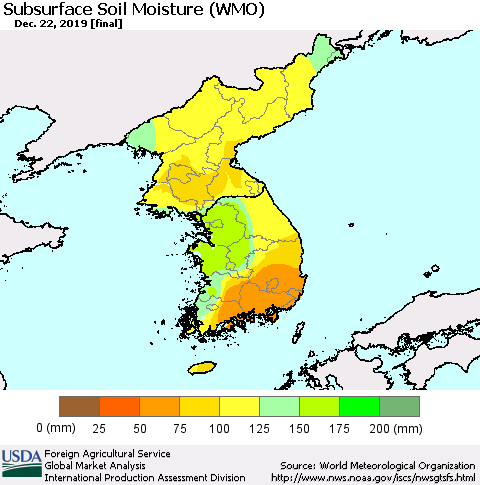 Korea Subsurface Soil Moisture (WMO) Thematic Map For 12/16/2019 - 12/22/2019
