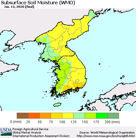 Korea Subsurface Soil Moisture (WMO) Thematic Map For 1/6/2020 - 1/12/2020