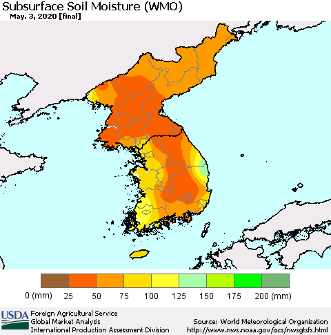 Korea Subsurface Soil Moisture (WMO) Thematic Map For 4/27/2020 - 5/3/2020