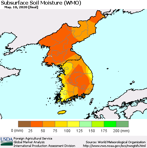 Korea Subsurface Soil Moisture (WMO) Thematic Map For 5/4/2020 - 5/10/2020