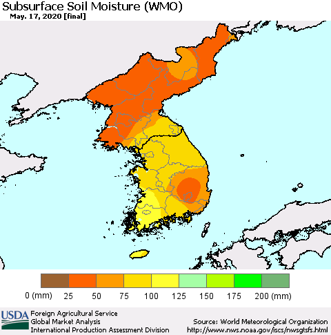 Korea Subsurface Soil Moisture (WMO) Thematic Map For 5/11/2020 - 5/17/2020