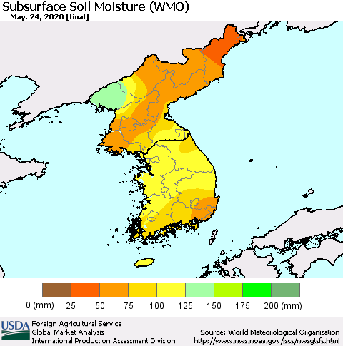Korea Subsurface Soil Moisture (WMO) Thematic Map For 5/18/2020 - 5/24/2020