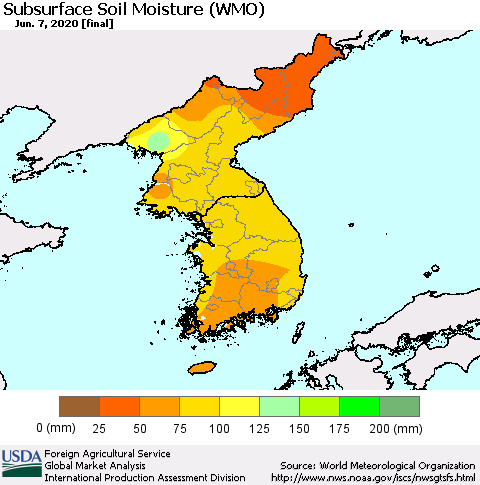 Korea Subsurface Soil Moisture (WMO) Thematic Map For 6/1/2020 - 6/7/2020