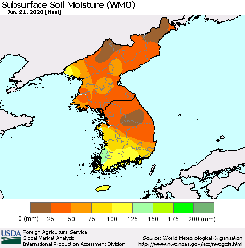 Korea Subsurface Soil Moisture (WMO) Thematic Map For 6/15/2020 - 6/21/2020