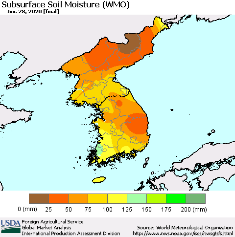 Korea Subsurface Soil Moisture (WMO) Thematic Map For 6/22/2020 - 6/28/2020