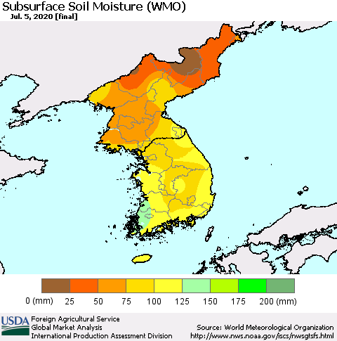 Korea Subsurface Soil Moisture (WMO) Thematic Map For 6/29/2020 - 7/5/2020
