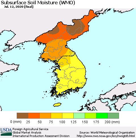 Korea Subsurface Soil Moisture (WMO) Thematic Map For 7/6/2020 - 7/12/2020