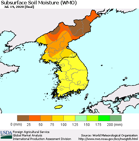 Korea Subsurface Soil Moisture (WMO) Thematic Map For 7/13/2020 - 7/19/2020