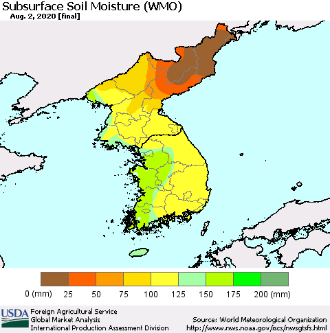 Korea Subsurface Soil Moisture (WMO) Thematic Map For 7/27/2020 - 8/2/2020