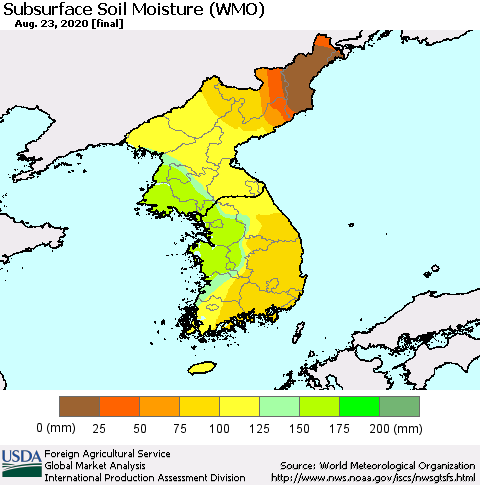 Korea Subsurface Soil Moisture (WMO) Thematic Map For 8/17/2020 - 8/23/2020