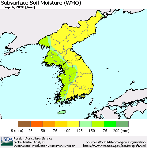 Korea Subsurface Soil Moisture (WMO) Thematic Map For 8/31/2020 - 9/6/2020