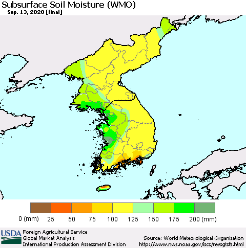 Korea Subsurface Soil Moisture (WMO) Thematic Map For 9/7/2020 - 9/13/2020