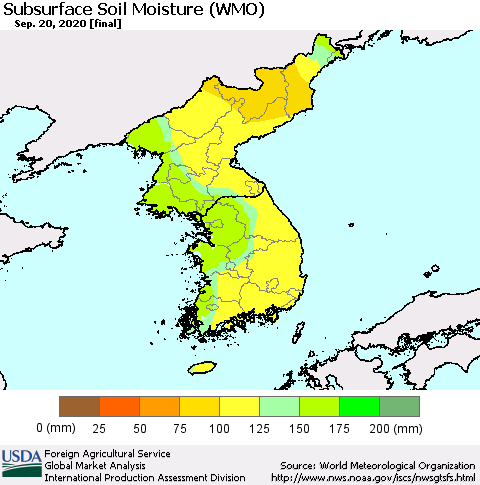 Korea Subsurface Soil Moisture (WMO) Thematic Map For 9/14/2020 - 9/20/2020