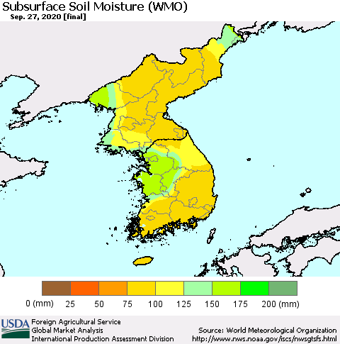 Korea Subsurface Soil Moisture (WMO) Thematic Map For 9/21/2020 - 9/27/2020