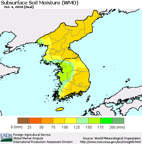 Korea Subsurface Soil Moisture (WMO) Thematic Map For 9/28/2020 - 10/4/2020
