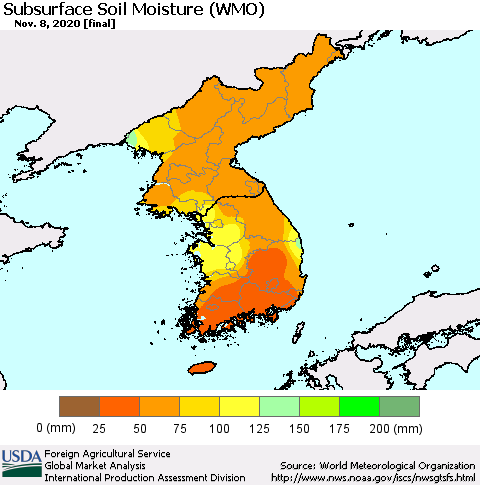 Korea Subsurface Soil Moisture (WMO) Thematic Map For 11/2/2020 - 11/8/2020